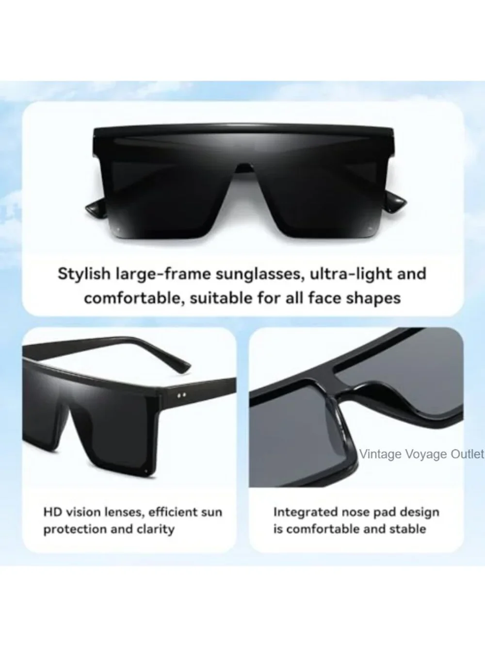 Oversized Square Flat Top Sunglasses UV400 Protection Unisex